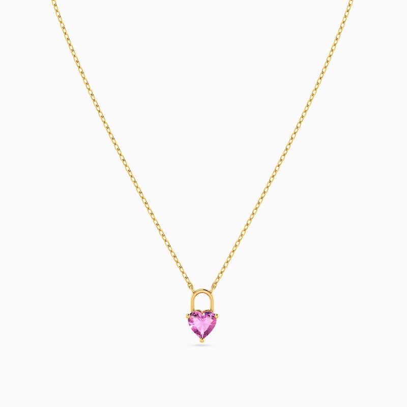 Miss L' by L'azurde Heart Pink Stone Necklace in 14K Gold - Image 3